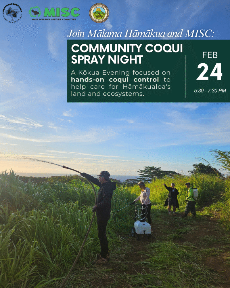Informative flyer for a community night hosted by MISC and Malama Hamakua Maui. 