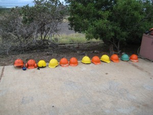 hard hats lined up